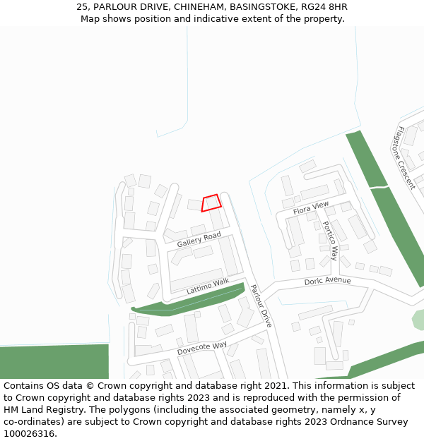 25, PARLOUR DRIVE, CHINEHAM, BASINGSTOKE, RG24 8HR: Location map and indicative extent of plot