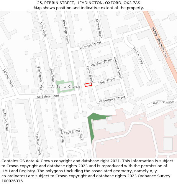 25, PERRIN STREET, HEADINGTON, OXFORD, OX3 7AS: Location map and indicative extent of plot