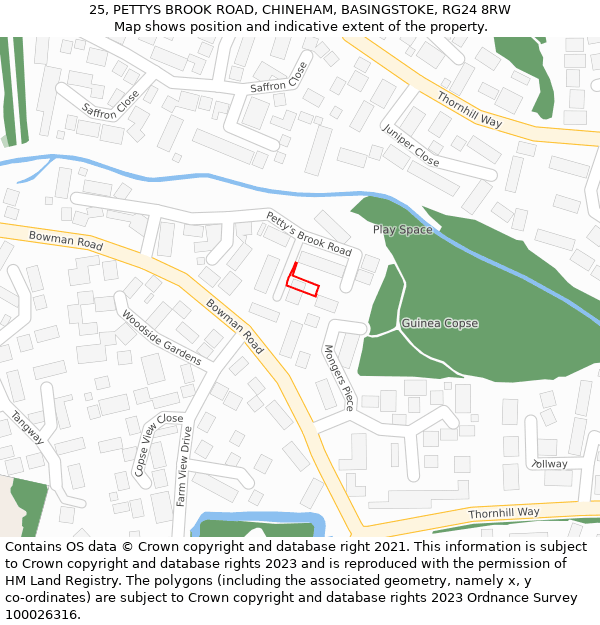 25, PETTYS BROOK ROAD, CHINEHAM, BASINGSTOKE, RG24 8RW: Location map and indicative extent of plot