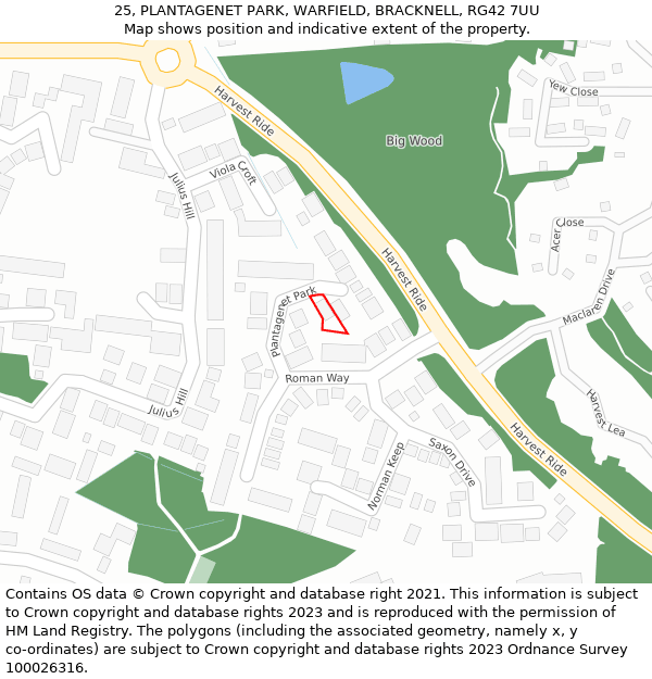25, PLANTAGENET PARK, WARFIELD, BRACKNELL, RG42 7UU: Location map and indicative extent of plot