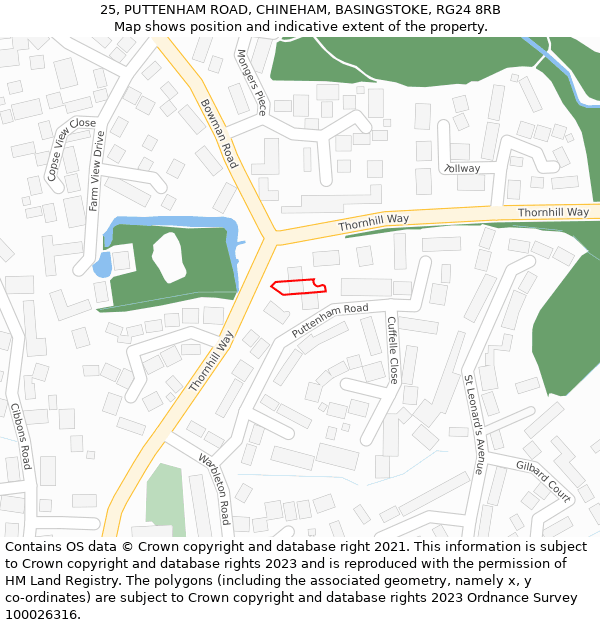 25, PUTTENHAM ROAD, CHINEHAM, BASINGSTOKE, RG24 8RB: Location map and indicative extent of plot