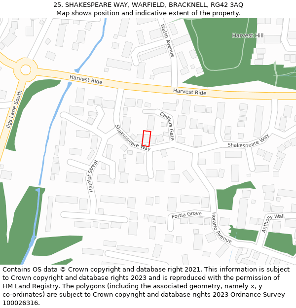 25, SHAKESPEARE WAY, WARFIELD, BRACKNELL, RG42 3AQ: Location map and indicative extent of plot