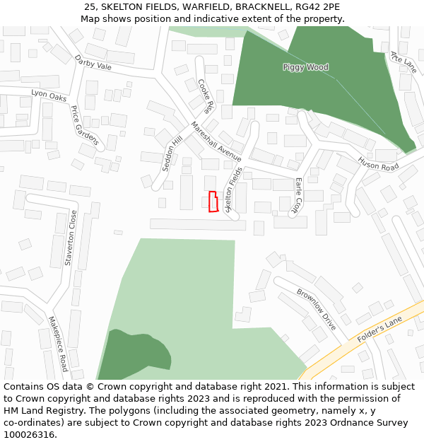 25, SKELTON FIELDS, WARFIELD, BRACKNELL, RG42 2PE: Location map and indicative extent of plot