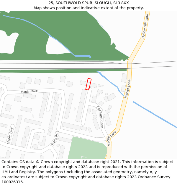 25, SOUTHWOLD SPUR, SLOUGH, SL3 8XX: Location map and indicative extent of plot