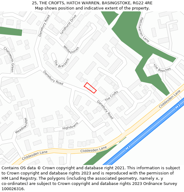 25, THE CROFTS, HATCH WARREN, BASINGSTOKE, RG22 4RE: Location map and indicative extent of plot