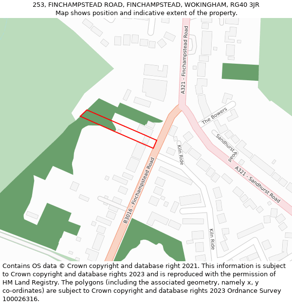 253, FINCHAMPSTEAD ROAD, FINCHAMPSTEAD, WOKINGHAM, RG40 3JR: Location map and indicative extent of plot