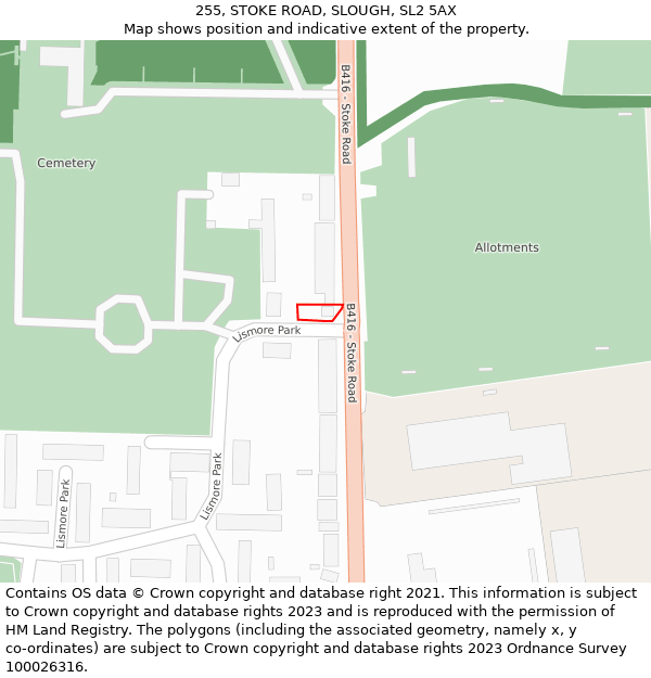 255, STOKE ROAD, SLOUGH, SL2 5AX: Location map and indicative extent of plot