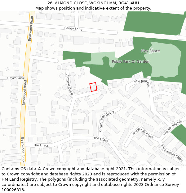26, ALMOND CLOSE, WOKINGHAM, RG41 4UU: Location map and indicative extent of plot