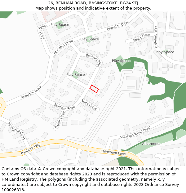 26, BENHAM ROAD, BASINGSTOKE, RG24 9TJ: Location map and indicative extent of plot