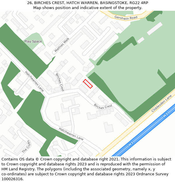 26, BIRCHES CREST, HATCH WARREN, BASINGSTOKE, RG22 4RP: Location map and indicative extent of plot