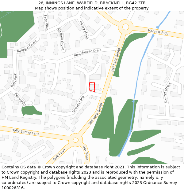 26, INNINGS LANE, WARFIELD, BRACKNELL, RG42 3TR: Location map and indicative extent of plot