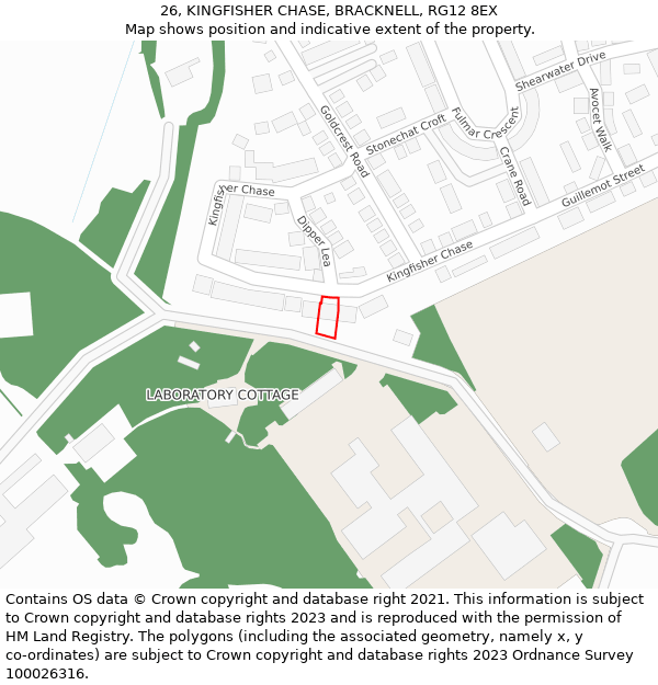 26, KINGFISHER CHASE, BRACKNELL, RG12 8EX: Location map and indicative extent of plot