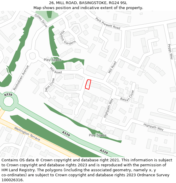26, MILL ROAD, BASINGSTOKE, RG24 9SL: Location map and indicative extent of plot