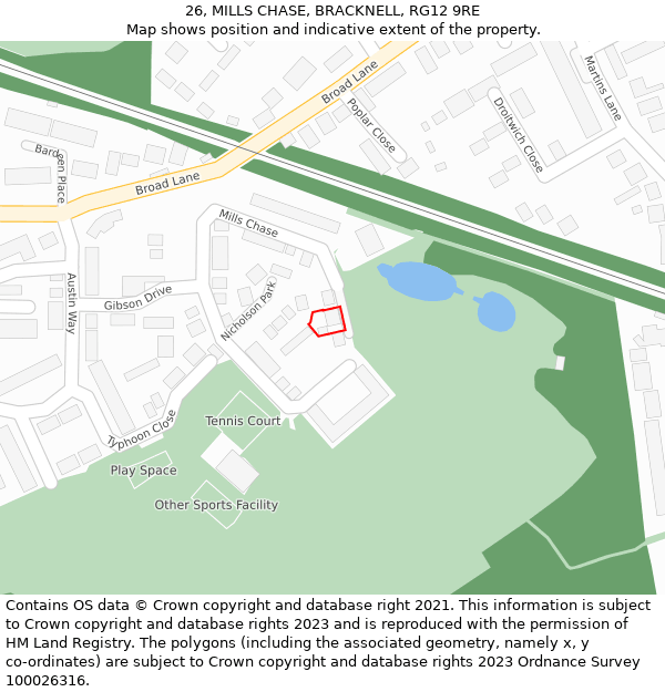 26, MILLS CHASE, BRACKNELL, RG12 9RE: Location map and indicative extent of plot