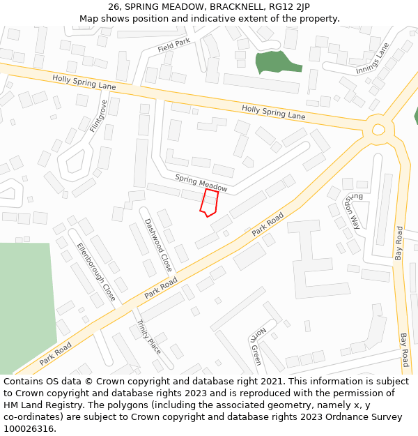 26, SPRING MEADOW, BRACKNELL, RG12 2JP: Location map and indicative extent of plot