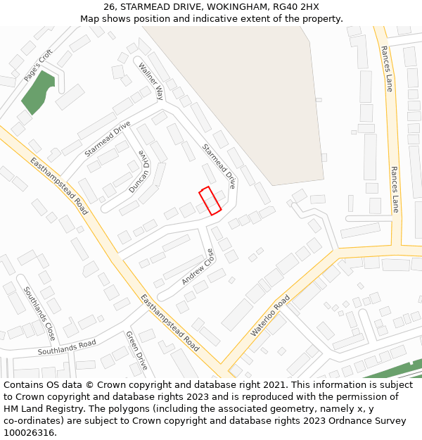 26, STARMEAD DRIVE, WOKINGHAM, RG40 2HX: Location map and indicative extent of plot
