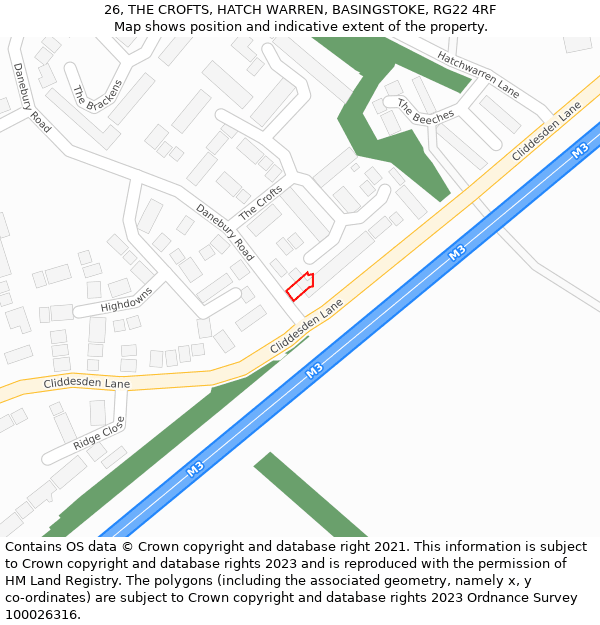 26, THE CROFTS, HATCH WARREN, BASINGSTOKE, RG22 4RF: Location map and indicative extent of plot