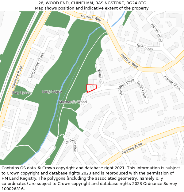 26, WOOD END, CHINEHAM, BASINGSTOKE, RG24 8TG: Location map and indicative extent of plot