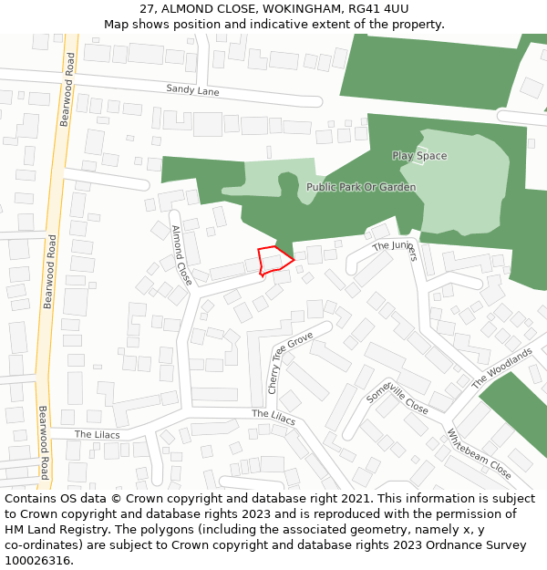 27, ALMOND CLOSE, WOKINGHAM, RG41 4UU: Location map and indicative extent of plot