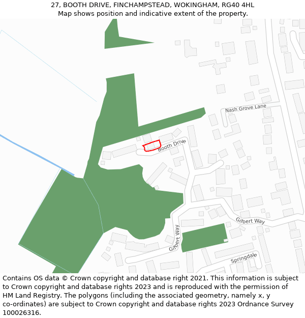 27, BOOTH DRIVE, FINCHAMPSTEAD, WOKINGHAM, RG40 4HL: Location map and indicative extent of plot