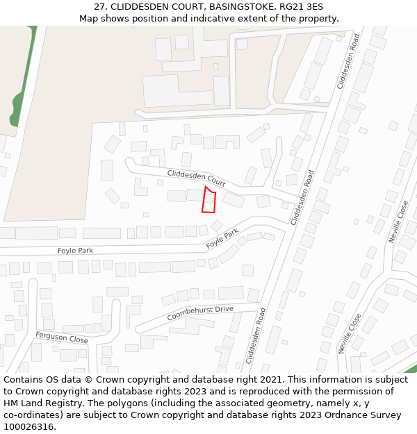 27, CLIDDESDEN COURT, BASINGSTOKE, RG21 3ES: Location map and indicative extent of plot