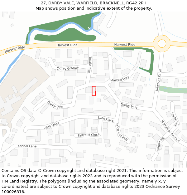 27, DARBY VALE, WARFIELD, BRACKNELL, RG42 2PH: Location map and indicative extent of plot