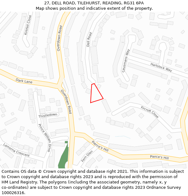 27, DELL ROAD, TILEHURST, READING, RG31 6PA: Location map and indicative extent of plot