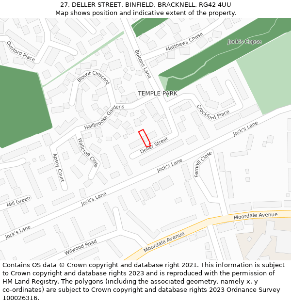 27, DELLER STREET, BINFIELD, BRACKNELL, RG42 4UU: Location map and indicative extent of plot