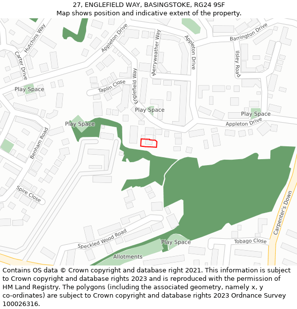 27, ENGLEFIELD WAY, BASINGSTOKE, RG24 9SF: Location map and indicative extent of plot