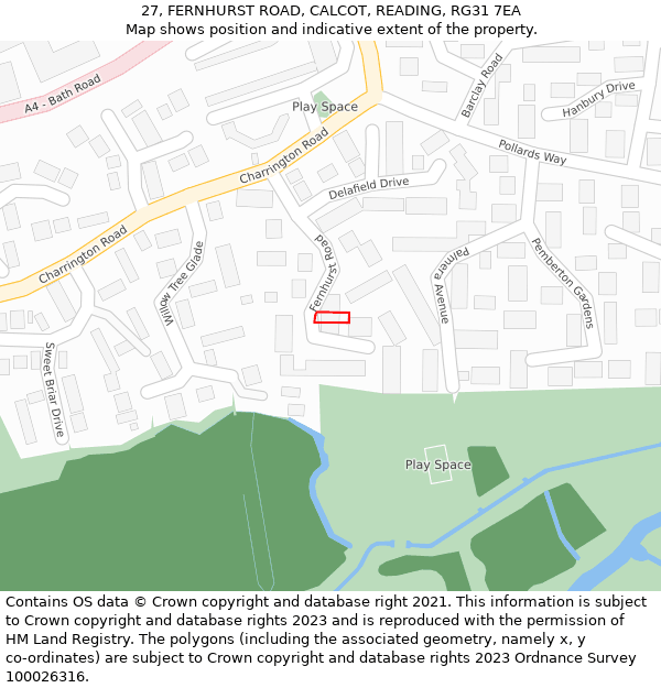 27, FERNHURST ROAD, CALCOT, READING, RG31 7EA: Location map and indicative extent of plot