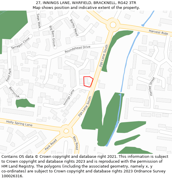 27, INNINGS LANE, WARFIELD, BRACKNELL, RG42 3TR: Location map and indicative extent of plot