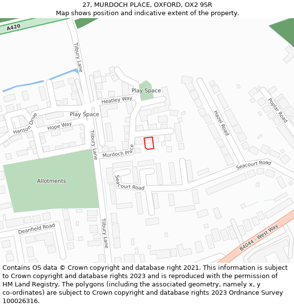 27, MURDOCH PLACE, OXFORD, OX2 9SR: Location map and indicative extent of plot
