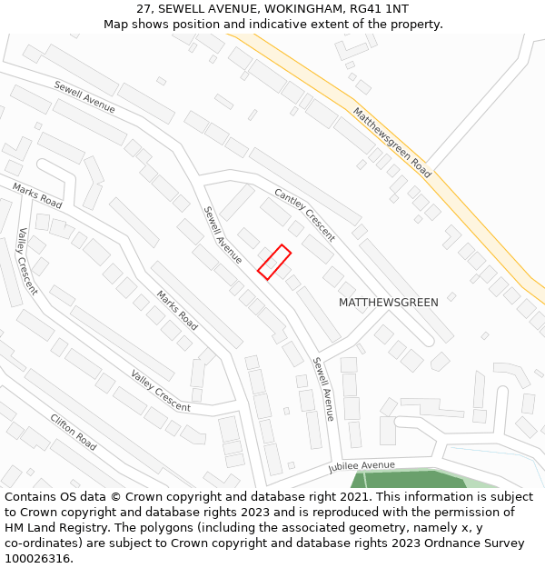 27, SEWELL AVENUE, WOKINGHAM, RG41 1NT: Location map and indicative extent of plot
