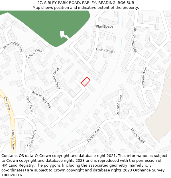 27, SIBLEY PARK ROAD, EARLEY, READING, RG6 5UB: Location map and indicative extent of plot