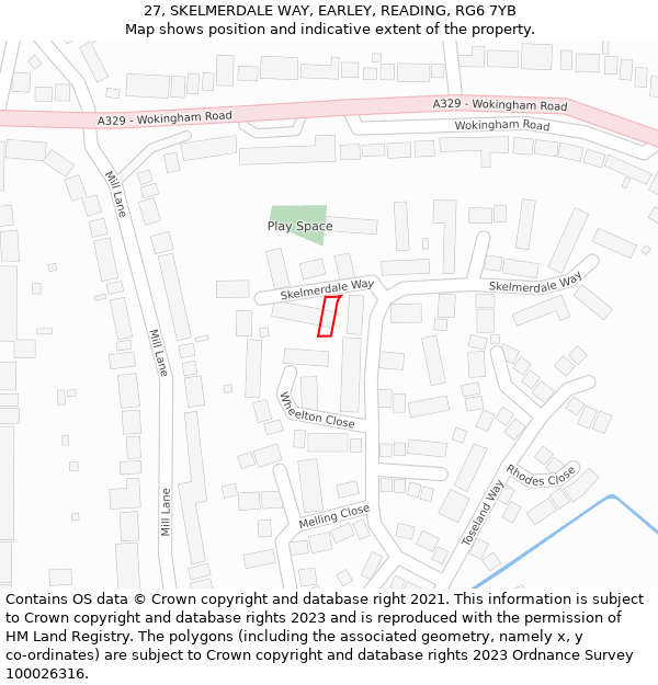 27, SKELMERDALE WAY, EARLEY, READING, RG6 7YB: Location map and indicative extent of plot