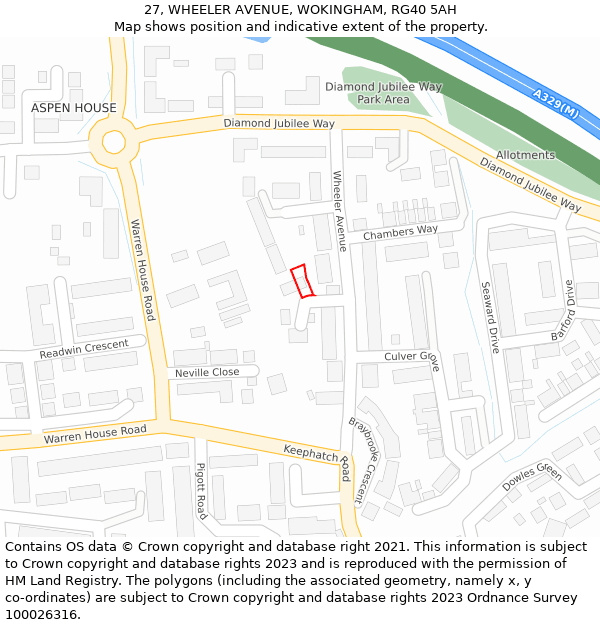 27, WHEELER AVENUE, WOKINGHAM, RG40 5AH: Location map and indicative extent of plot