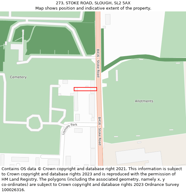 273, STOKE ROAD, SLOUGH, SL2 5AX: Location map and indicative extent of plot