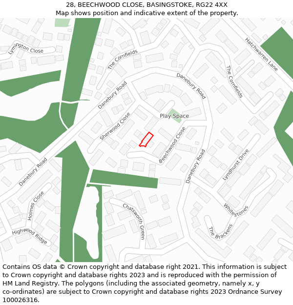 28, BEECHWOOD CLOSE, BASINGSTOKE, RG22 4XX: Location map and indicative extent of plot