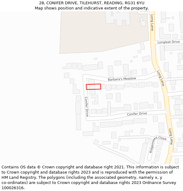 28, CONIFER DRIVE, TILEHURST, READING, RG31 6YU: Location map and indicative extent of plot