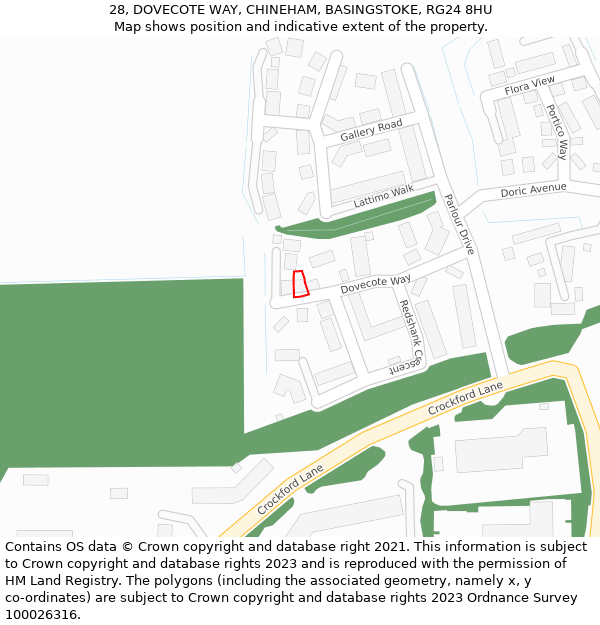 28, DOVECOTE WAY, CHINEHAM, BASINGSTOKE, RG24 8HU: Location map and indicative extent of plot