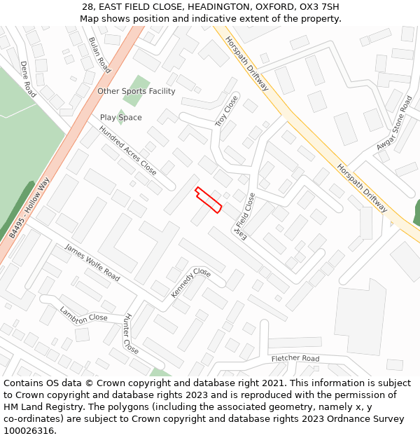 28, EAST FIELD CLOSE, HEADINGTON, OXFORD, OX3 7SH: Location map and indicative extent of plot