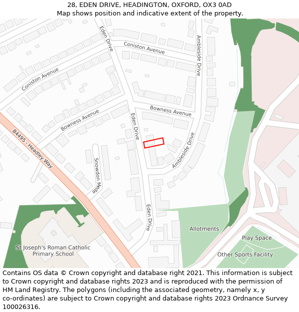 28, EDEN DRIVE, HEADINGTON, OXFORD, OX3 0AD: Location map and indicative extent of plot