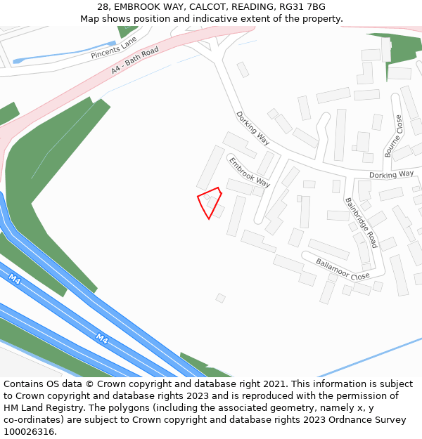 28, EMBROOK WAY, CALCOT, READING, RG31 7BG: Location map and indicative extent of plot
