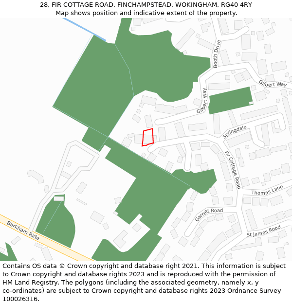 28, FIR COTTAGE ROAD, FINCHAMPSTEAD, WOKINGHAM, RG40 4RY: Location map and indicative extent of plot