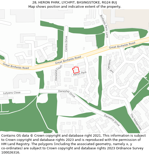 28, HERON PARK, LYCHPIT, BASINGSTOKE, RG24 8UJ: Location map and indicative extent of plot