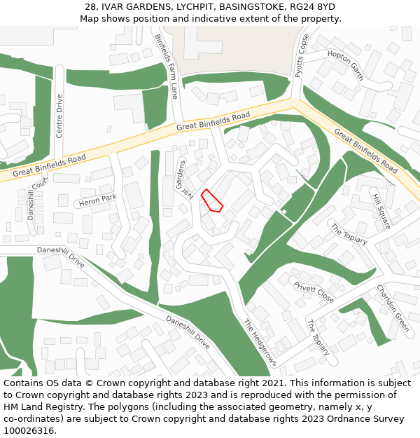 28, IVAR GARDENS, LYCHPIT, BASINGSTOKE, RG24 8YD: Location map and indicative extent of plot