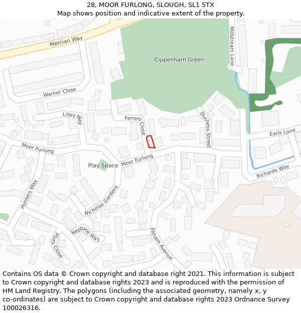 28, MOOR FURLONG, SLOUGH, SL1 5TX: Location map and indicative extent of plot