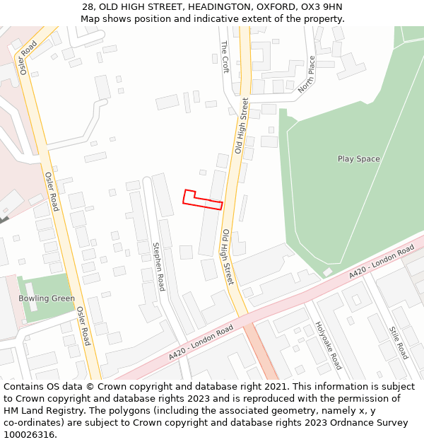 28, OLD HIGH STREET, HEADINGTON, OXFORD, OX3 9HN: Location map and indicative extent of plot
