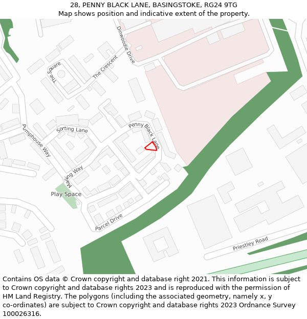 28, PENNY BLACK LANE, BASINGSTOKE, RG24 9TG: Location map and indicative extent of plot