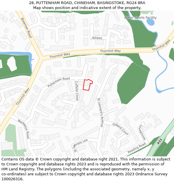 28, PUTTENHAM ROAD, CHINEHAM, BASINGSTOKE, RG24 8RA: Location map and indicative extent of plot